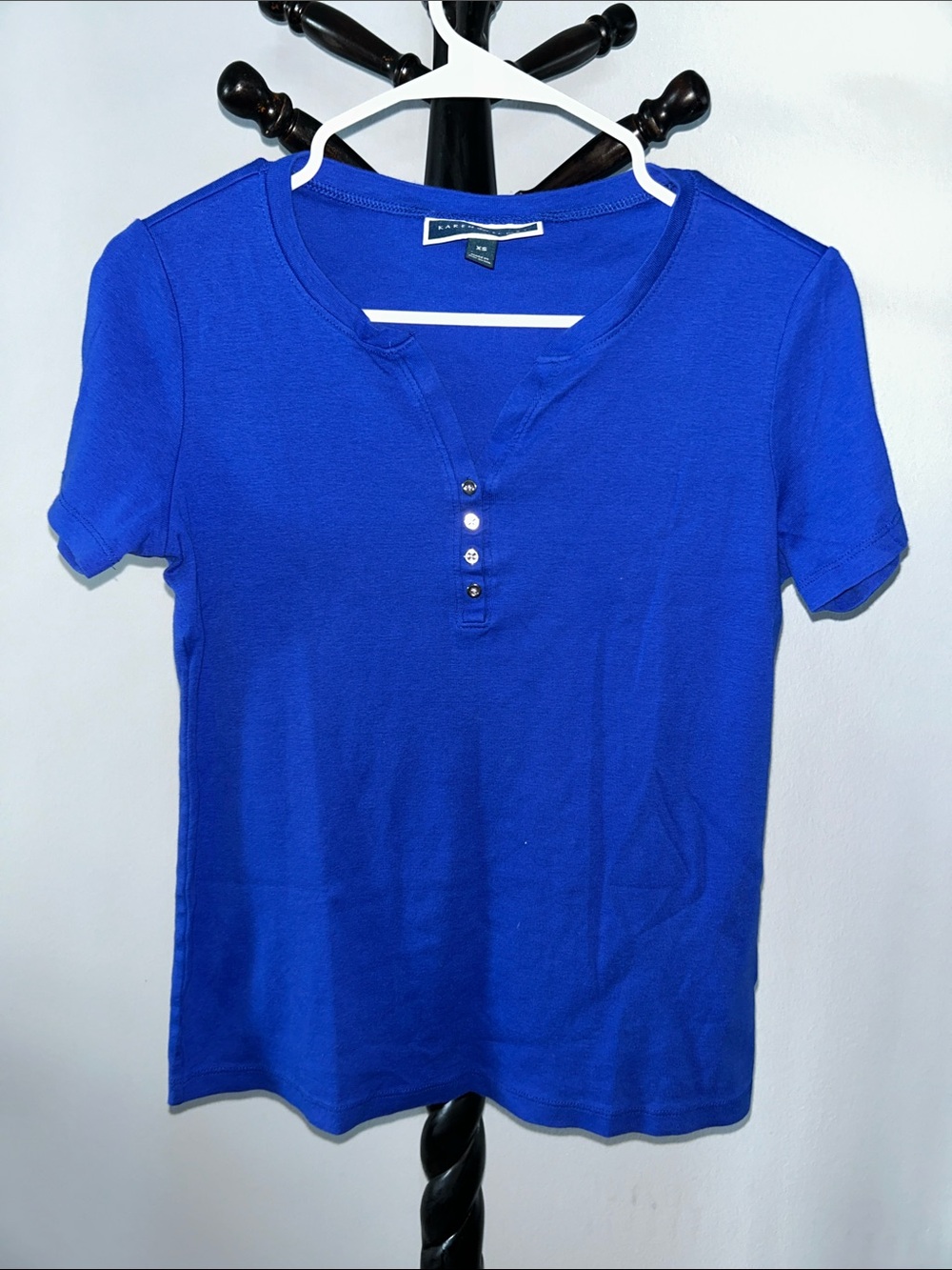 Karen Scott Short Sleeve Henley Top in Cobalt Blue 21.T